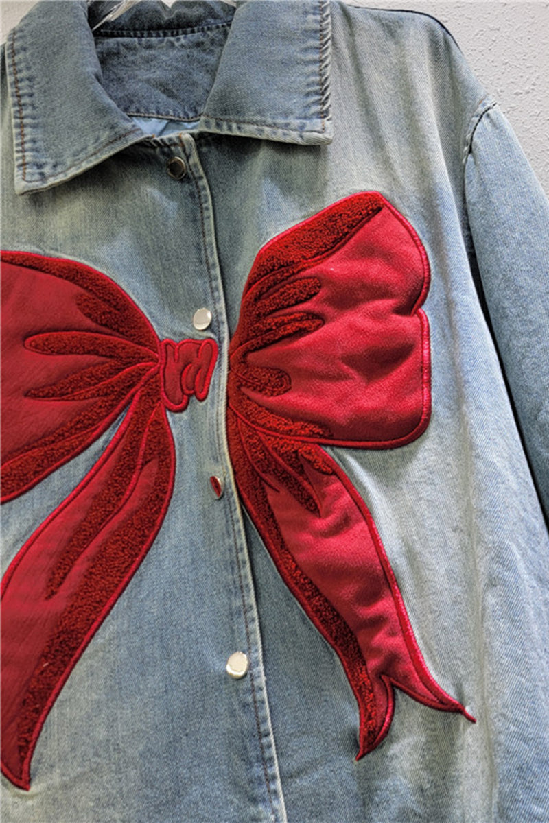 Bow Appliqué Denim Jacket