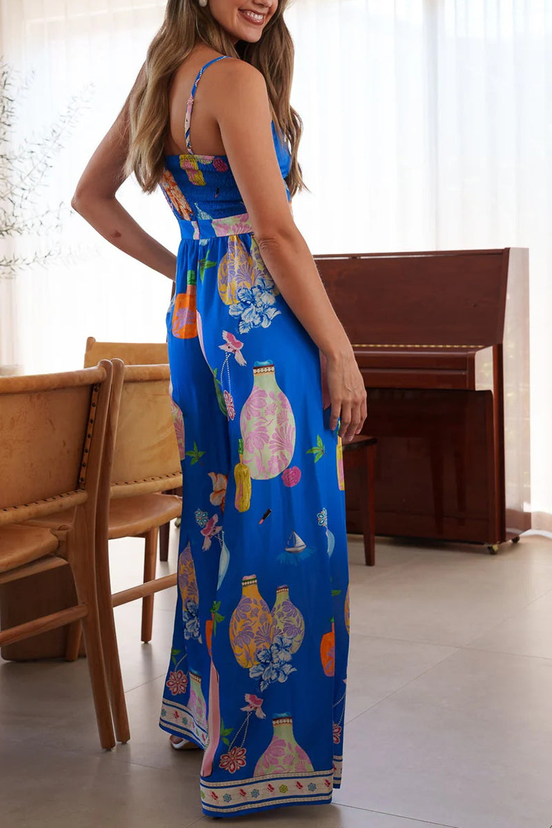 Bow Tie Printed Sleeveless Jumpsuit