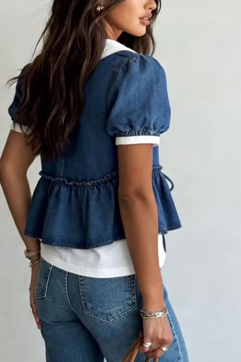 Bow Tie Peplum Denim Jacket
