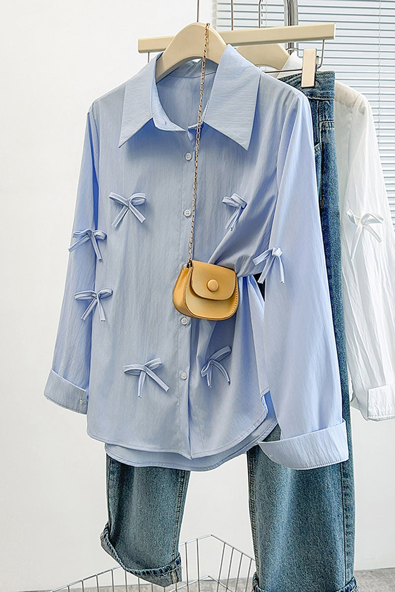 Bow-Embellished Button-Up Blouse