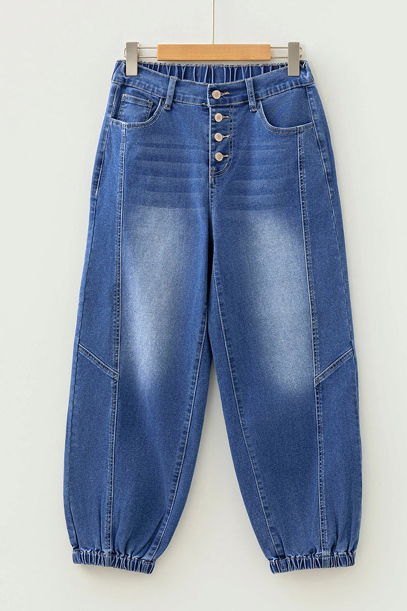 Button Front Tapered Jeans