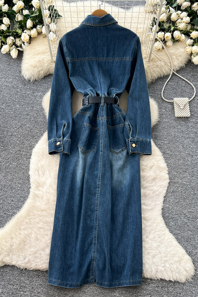 Belted Denim Button-Up Dress