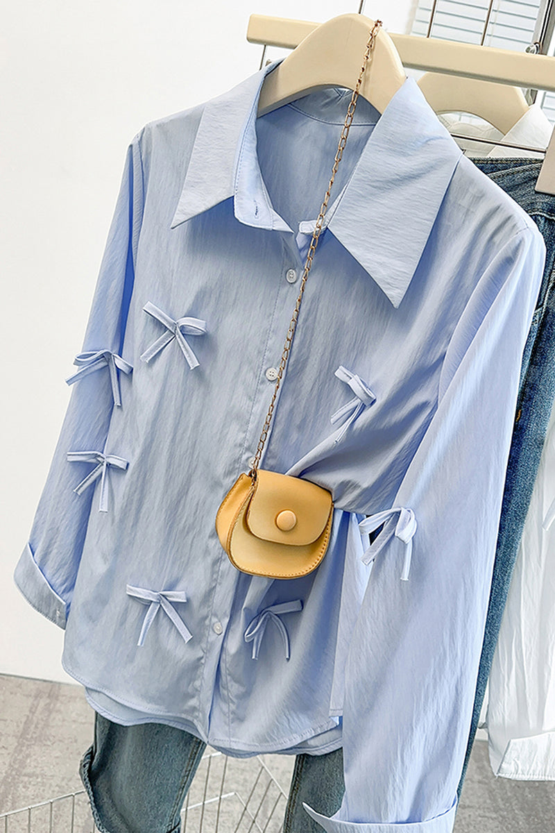 Bow-Embellished Button-Up Blouse