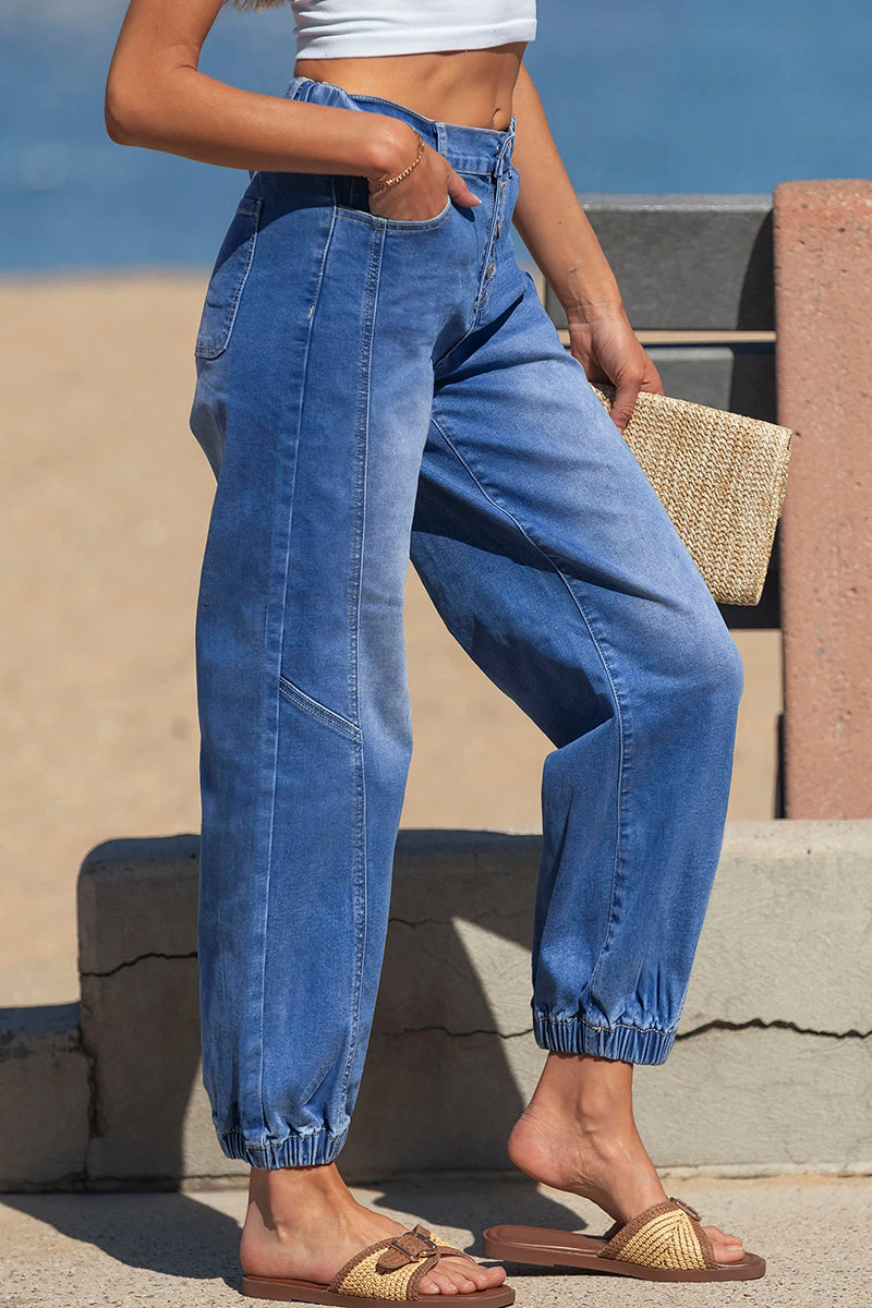 Button Front Tapered Jeans