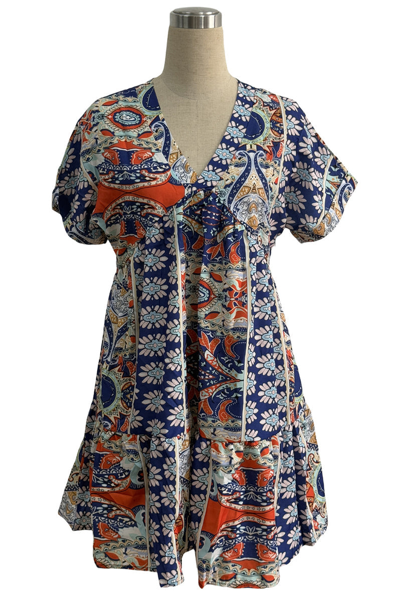 Boho Floral Print V-Neck Casual Dress