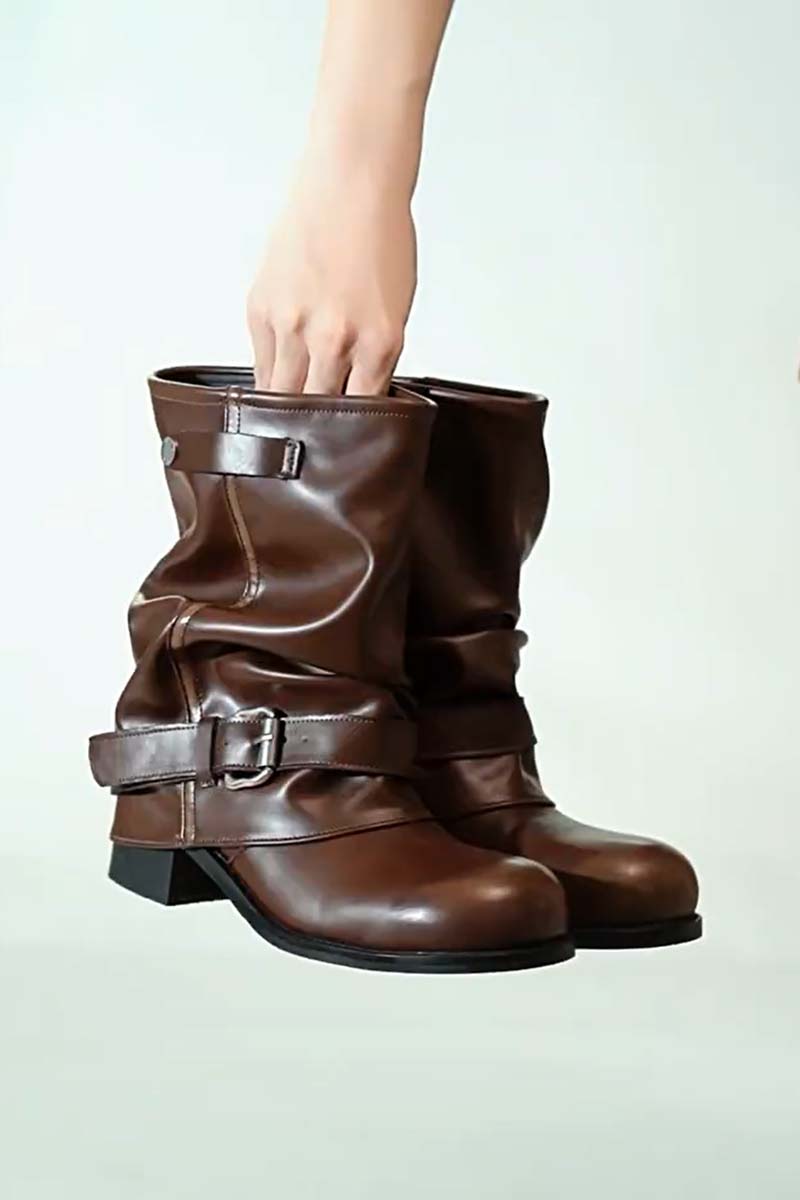 Buckle Strap Slouch Boots