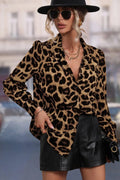 Animal Print Plunge Neck Blouse