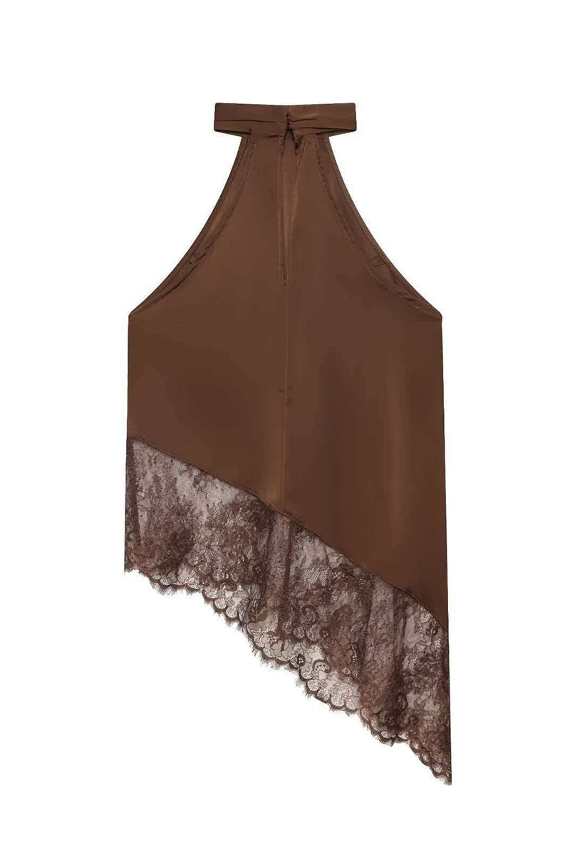 Asymmetric Lace Halter Neck Top