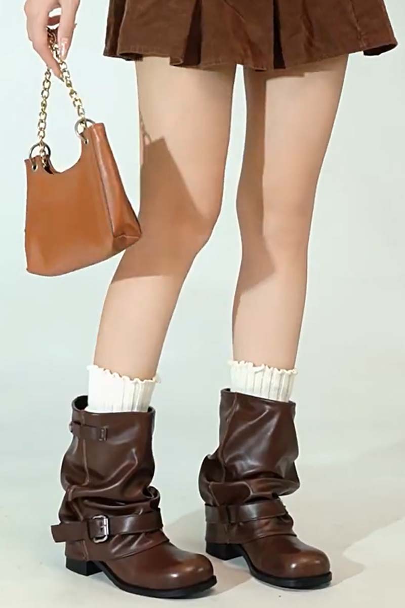 Buckle Strap Slouch Boots