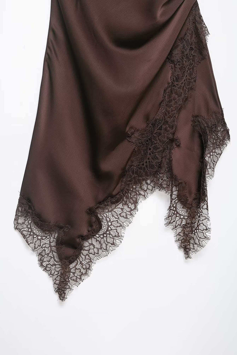 Asymmetric Lace Trim Spaghetti Strap Dress