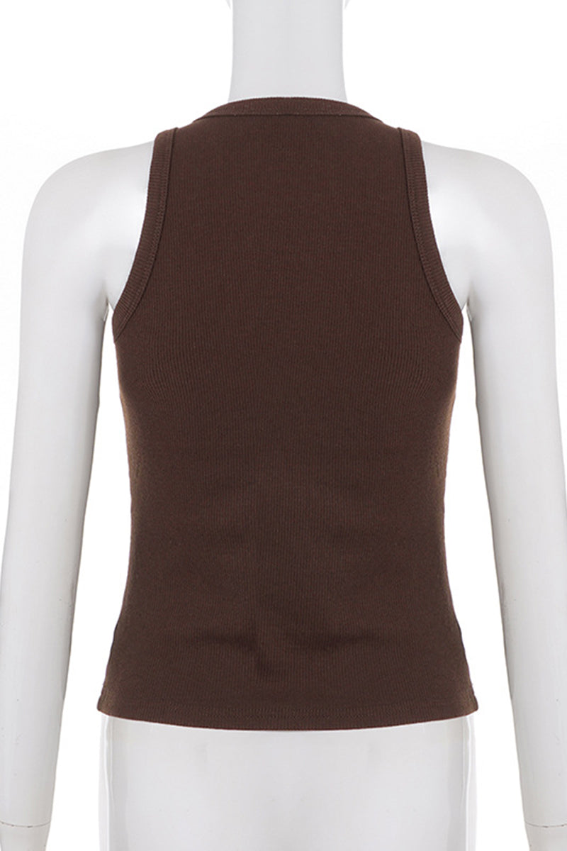 Button-Accented Sleeveless Tank Top