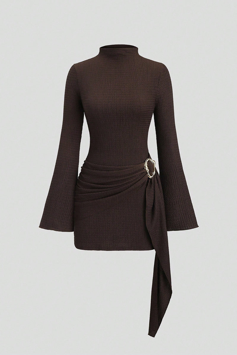 Belted Long Sleeve Casual Mini Dress