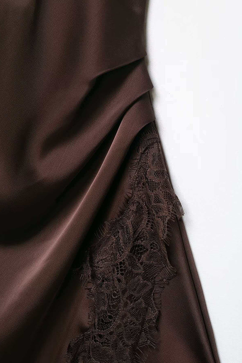 Asymmetric Lace Trim Spaghetti Strap Dress