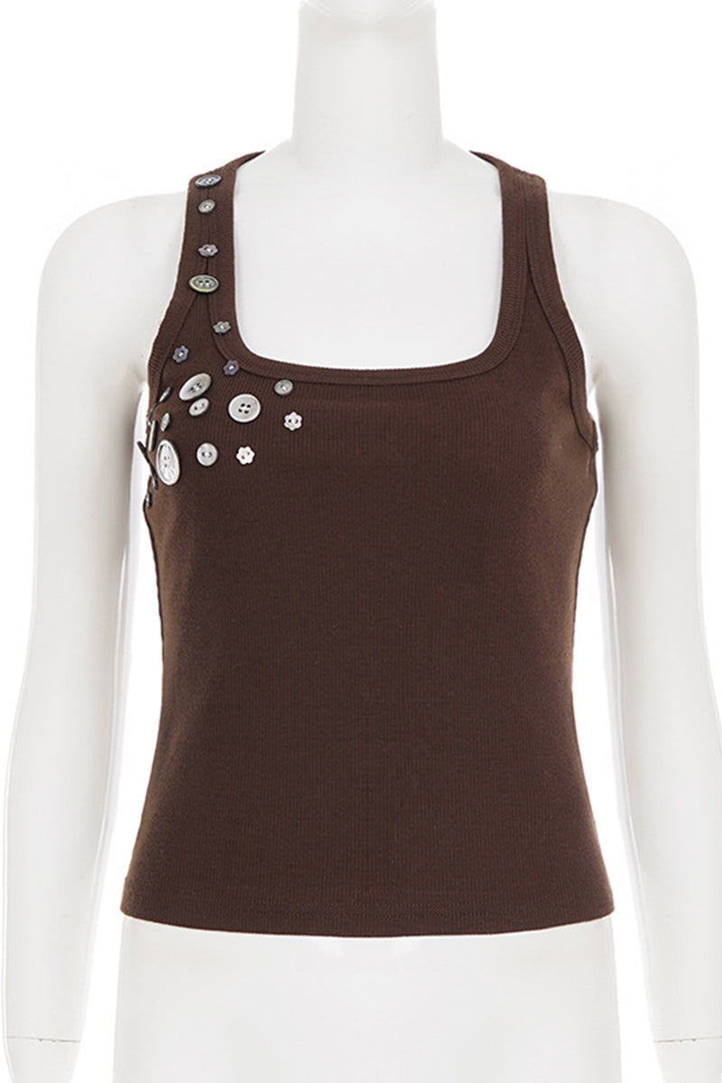 Button-Accented Sleeveless Tank Top