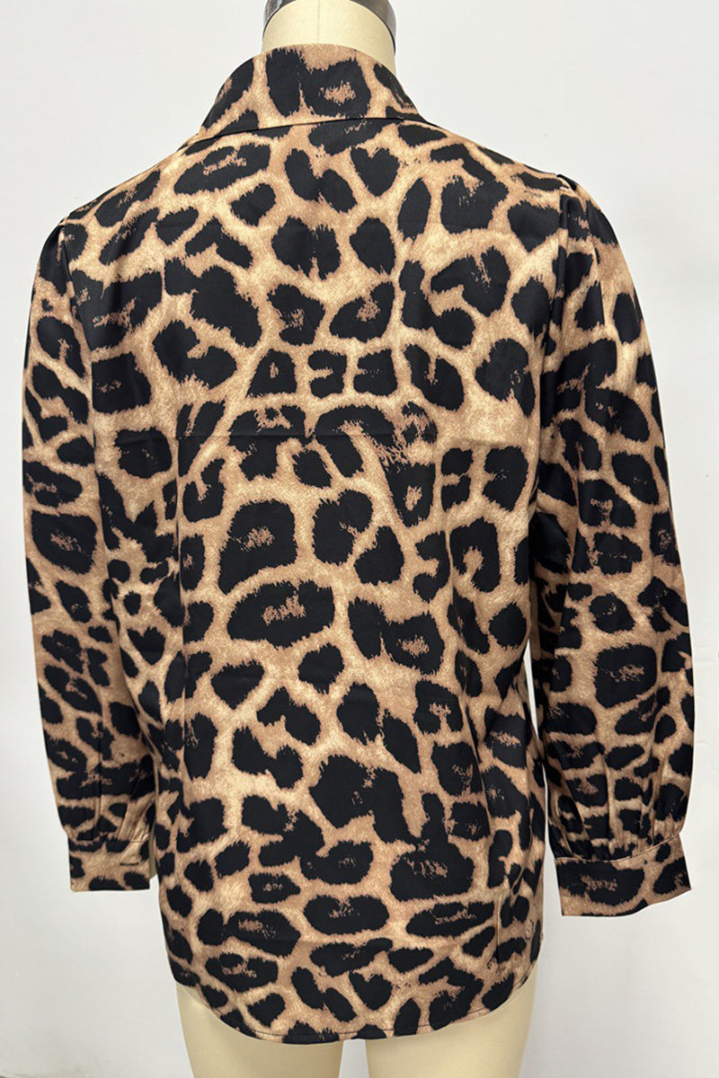 Animal Print Plunge Neck Blouse