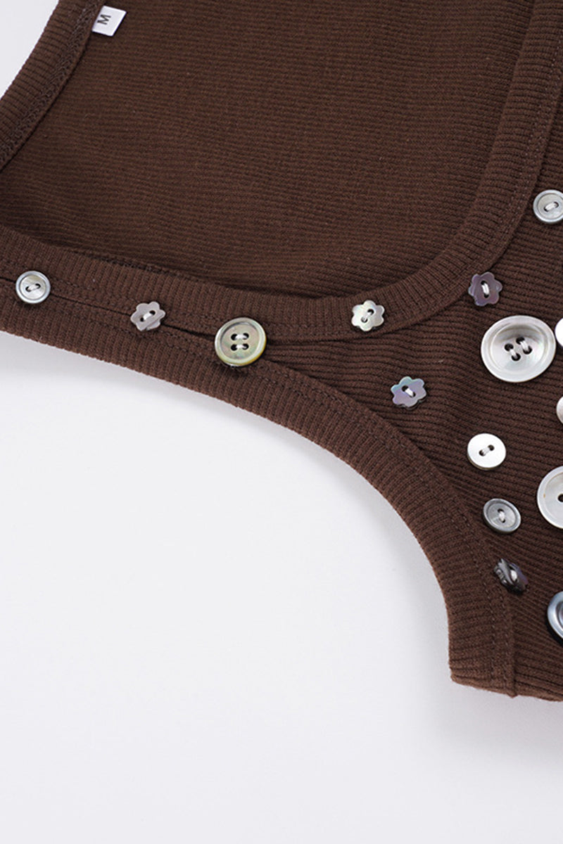 Button-Accented Sleeveless Tank Top