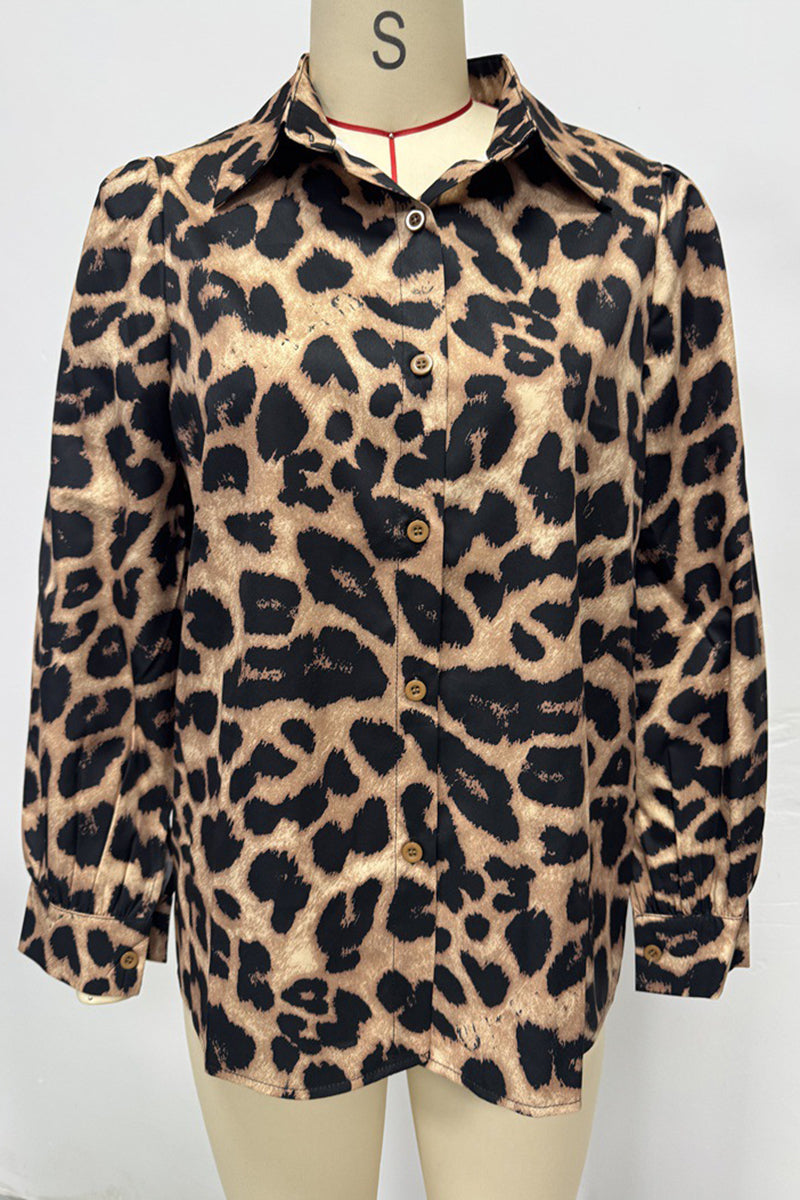 Animal Print Plunge Neck Blouse