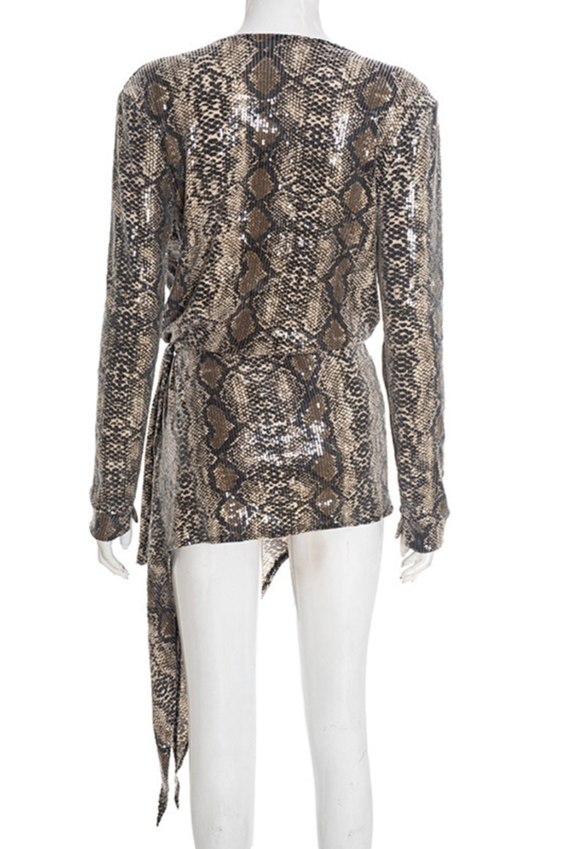 Asymmetrical Snake Print Wrap Dress