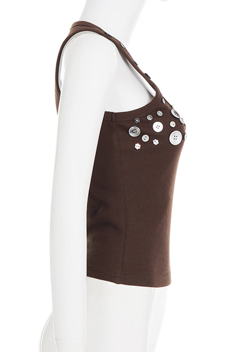 Button-Accented Sleeveless Tank Top
