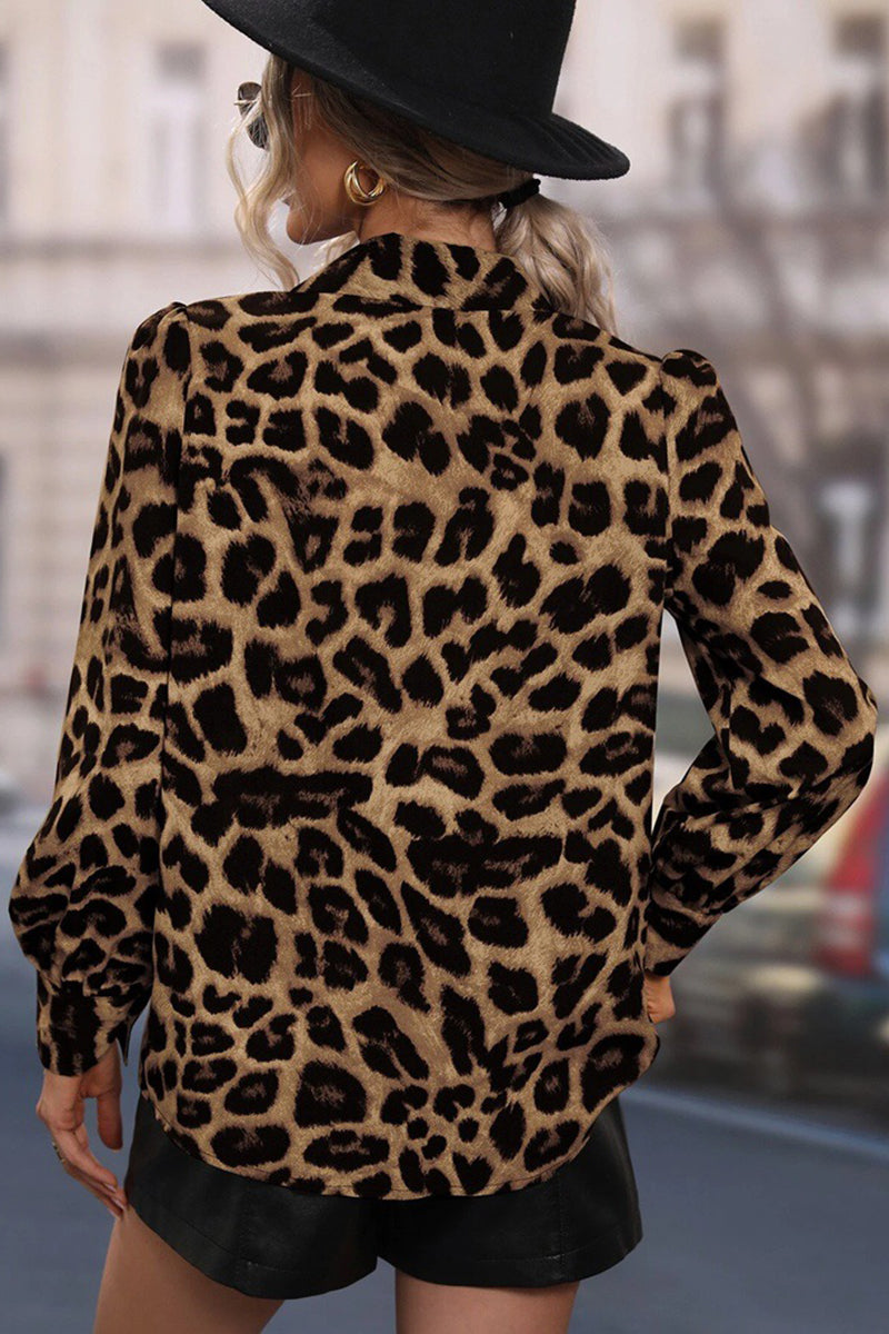 Animal Print Plunge Neck Blouse