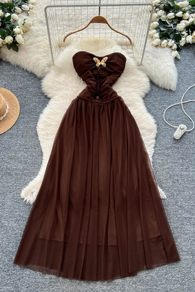 Butterfly Accent Strapless Dress