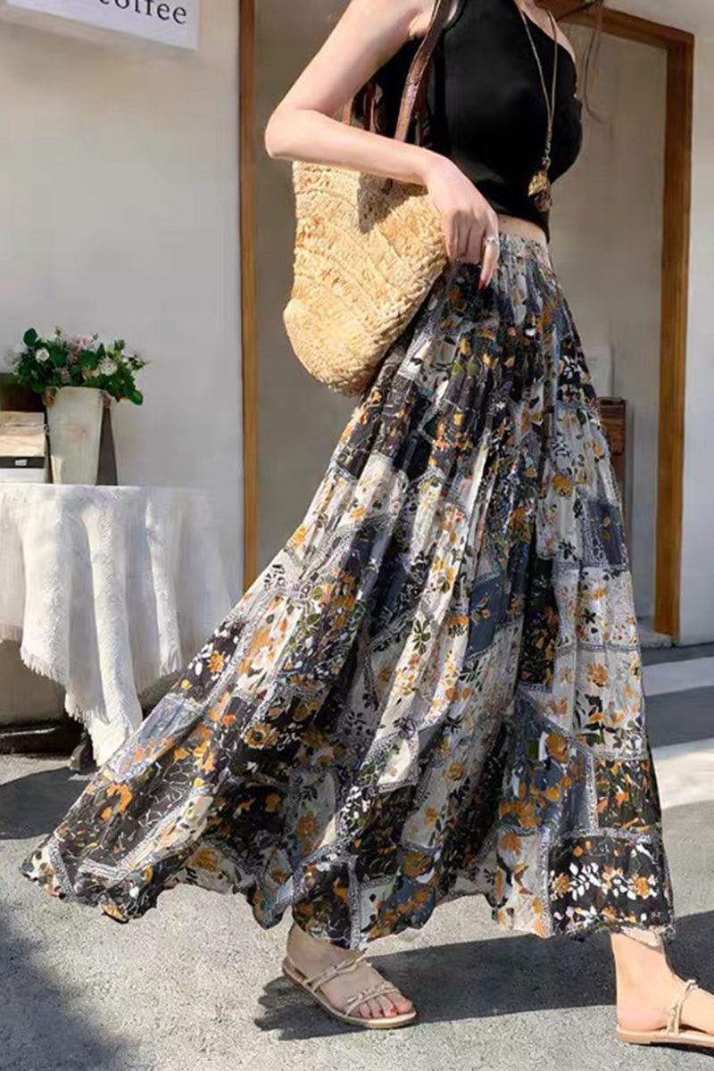 Bohemian Print Midi Skirt