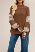 Button Sleeve Patterned Knit Sweater