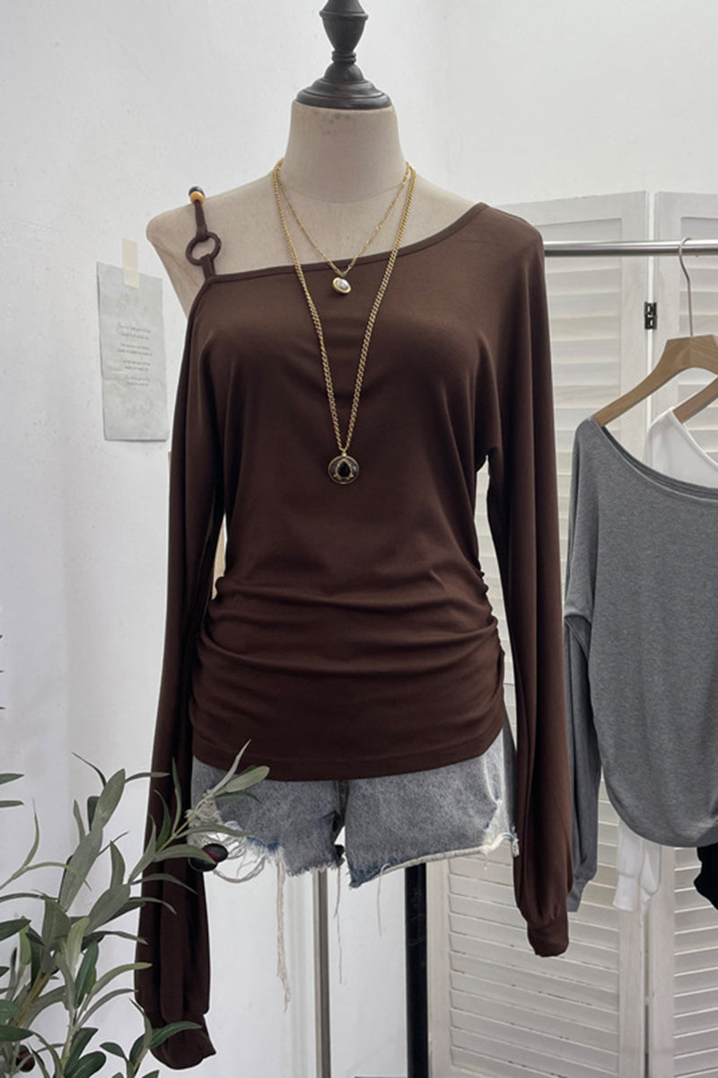Asymmetrical Off-Shoulder Long Sleeve Top