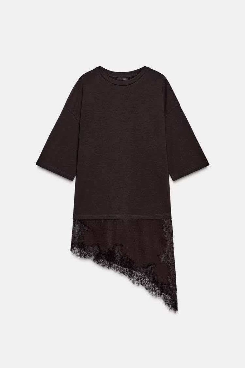 Asymmetrical Lace Hem T-Shirt