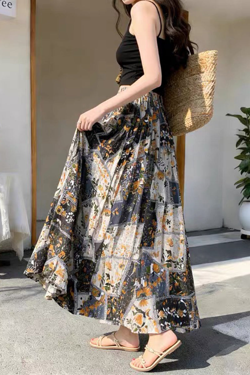 Bohemian Print Midi Skirt