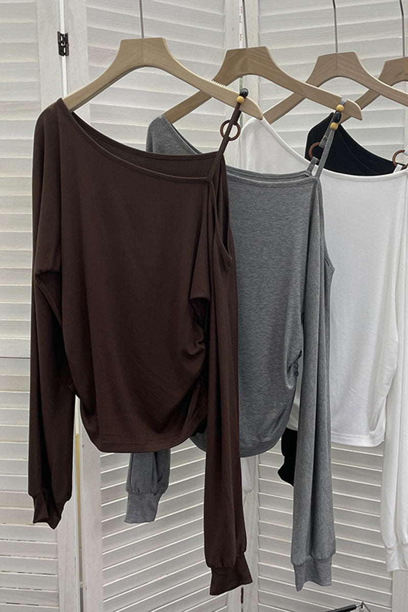 Asymmetrical Off-Shoulder Long Sleeve Top