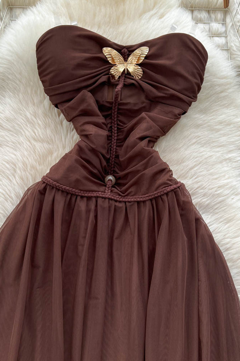 Butterfly Accent Strapless Dress