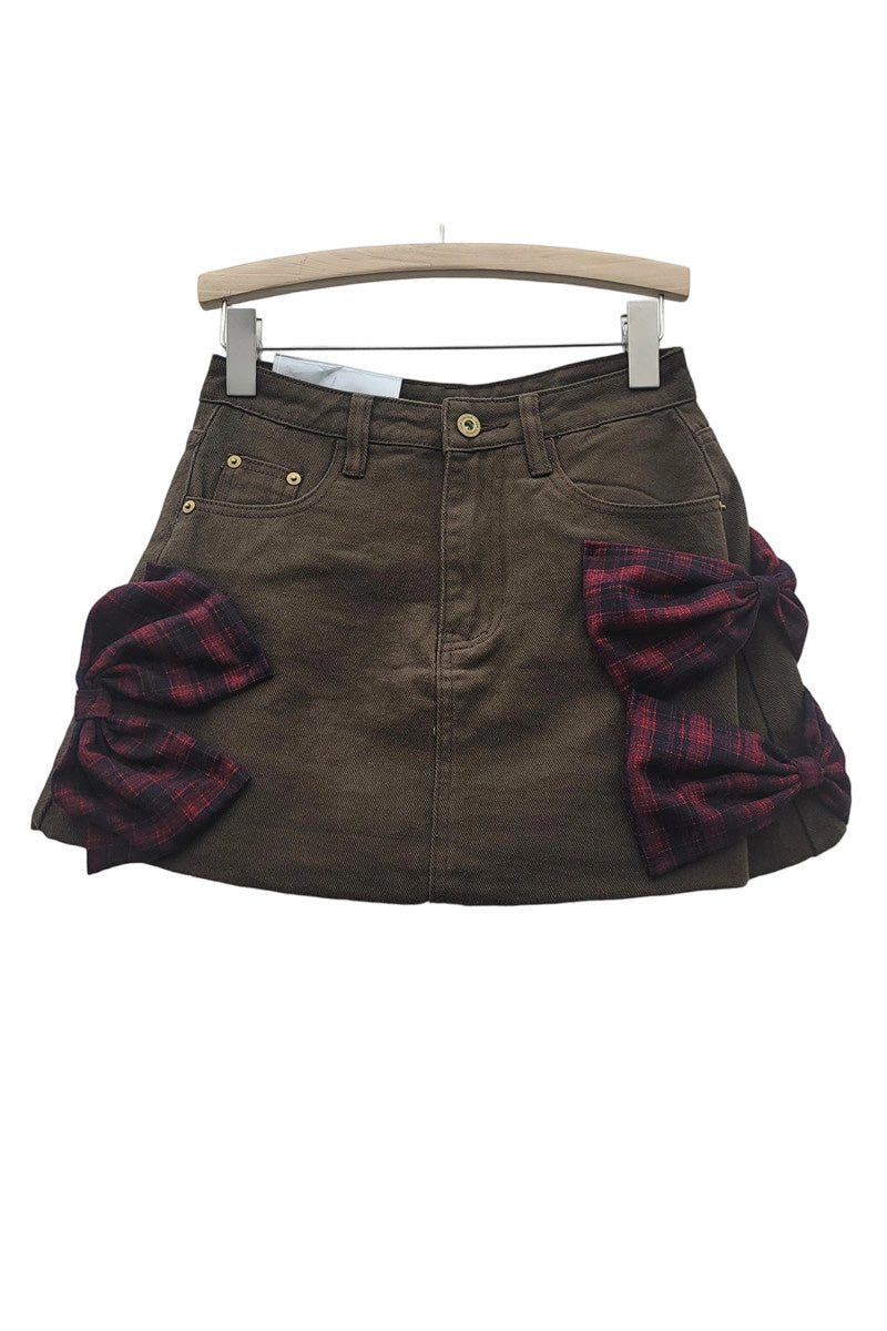Bow-Accent Denim Skirt