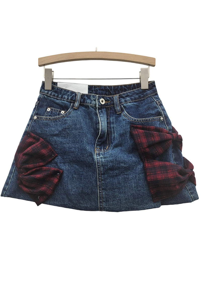 Bow-Accent Denim Skirt