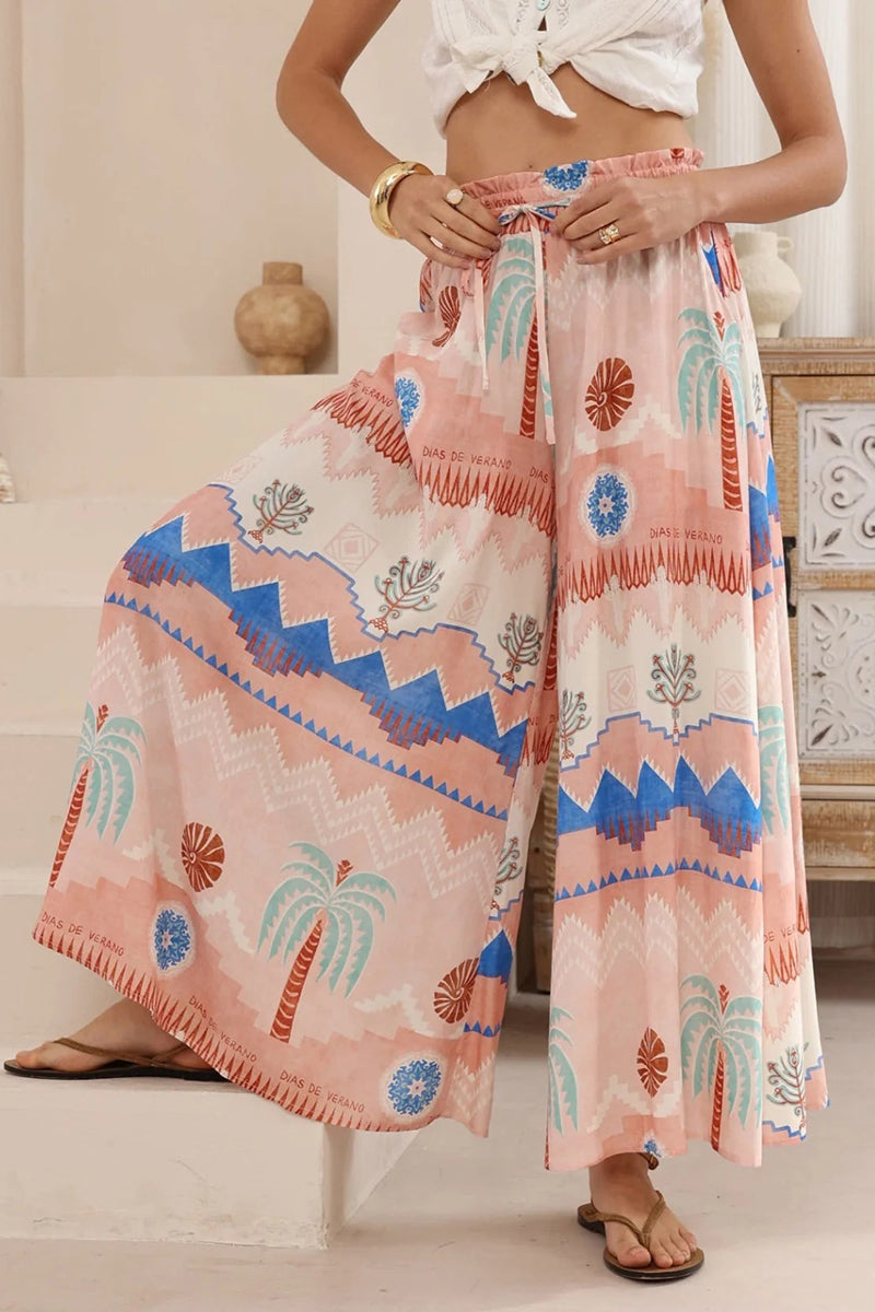 Boho Print Wide-Leg Casual Pants