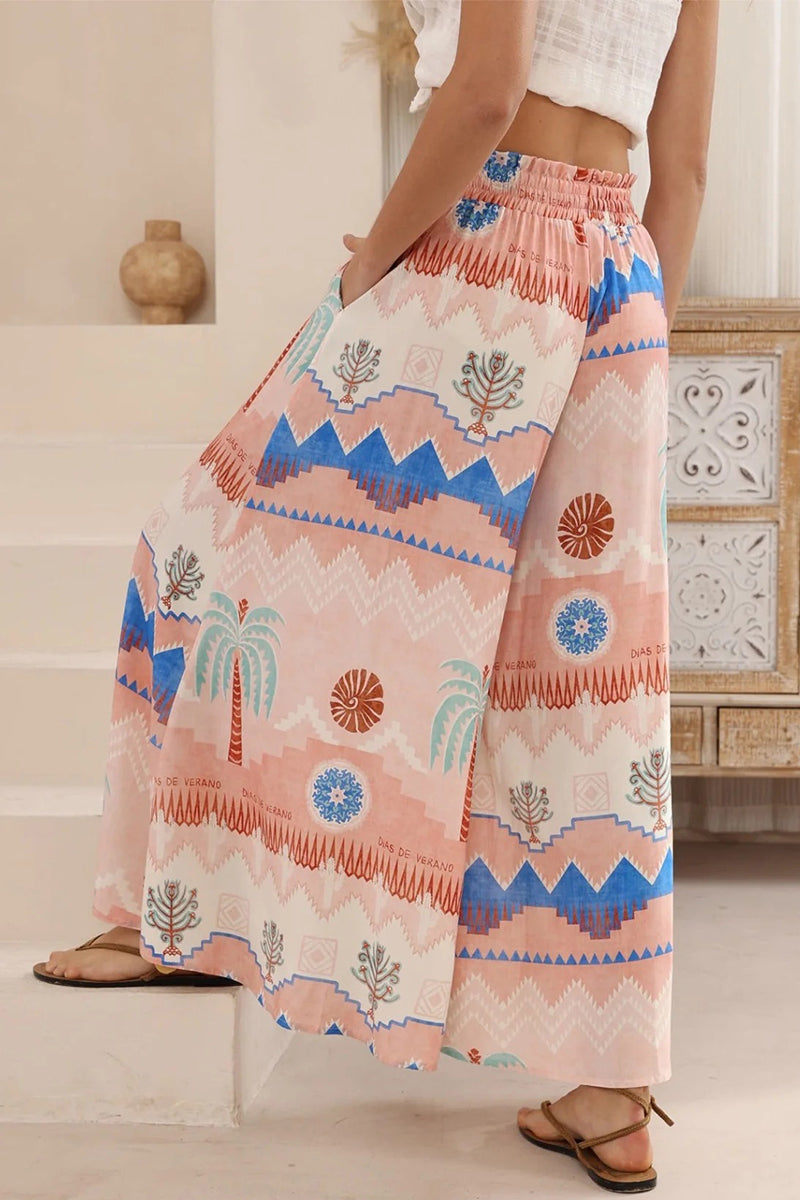Boho Print Wide-Leg Casual Pants