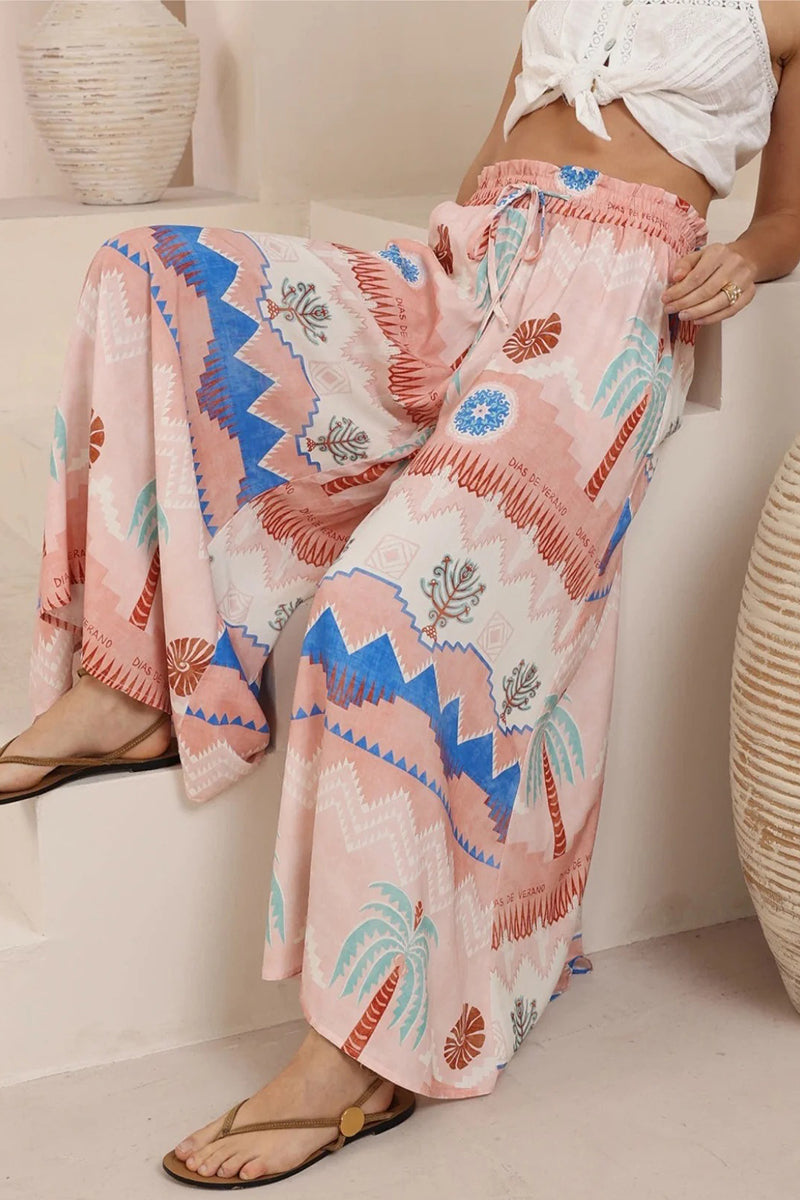 Boho Print Wide-Leg Casual Pants