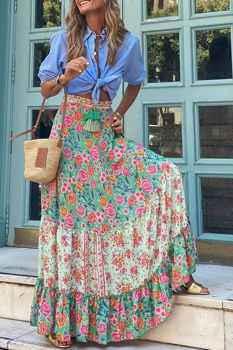 Boho Tiered Casual Maxi Skirt