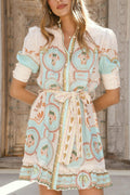 Boho Belted Short Sleeve Dress
