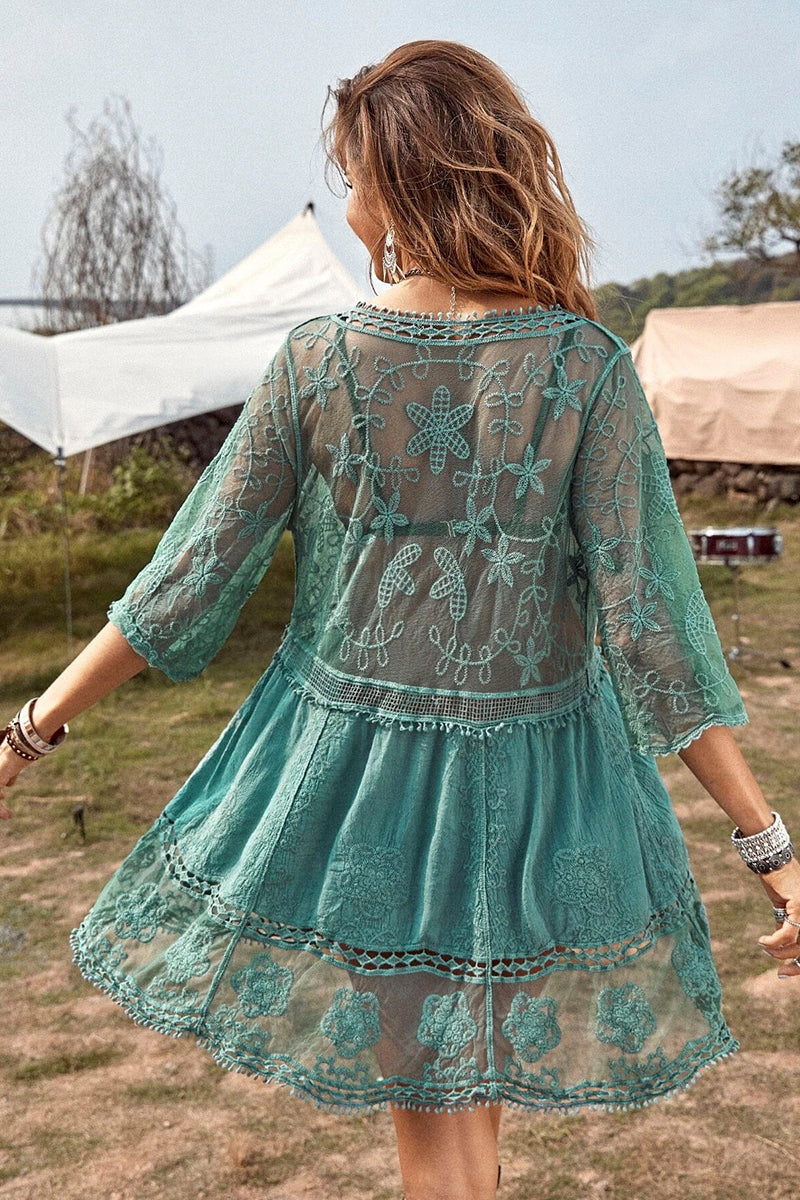 Boho Floral Crochet Cover-Up Dress