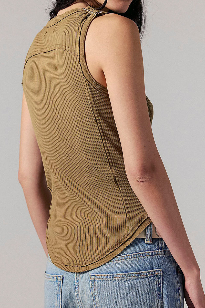 Buckled Ribbed Sleeveless Tank Top