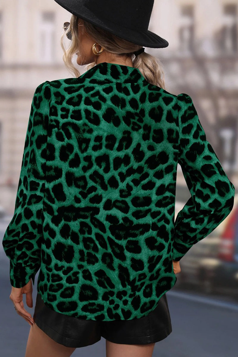 Animal Print Plunge Neck Blouse