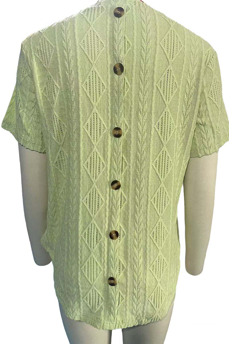 Button-Back Diamond Pattern Tee