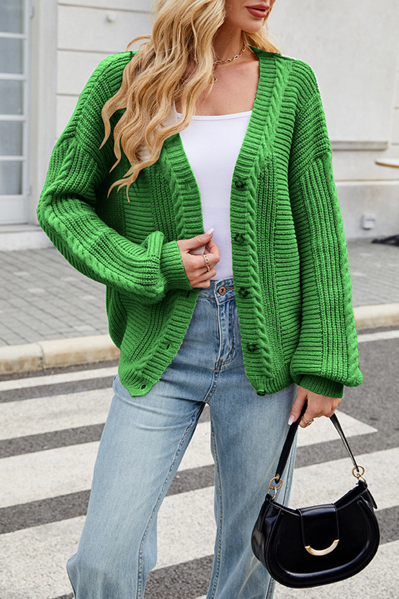 Button Front Cable Knit Cardigan