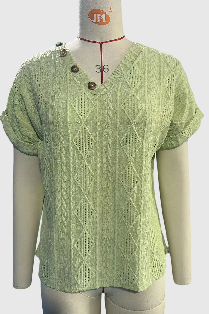 Button-Detail V-Neck T-Shirt