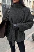 Belted Lapel Collar Blazer Jacket