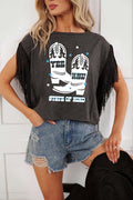 Boot Print Fringe Sleeve T-shirt