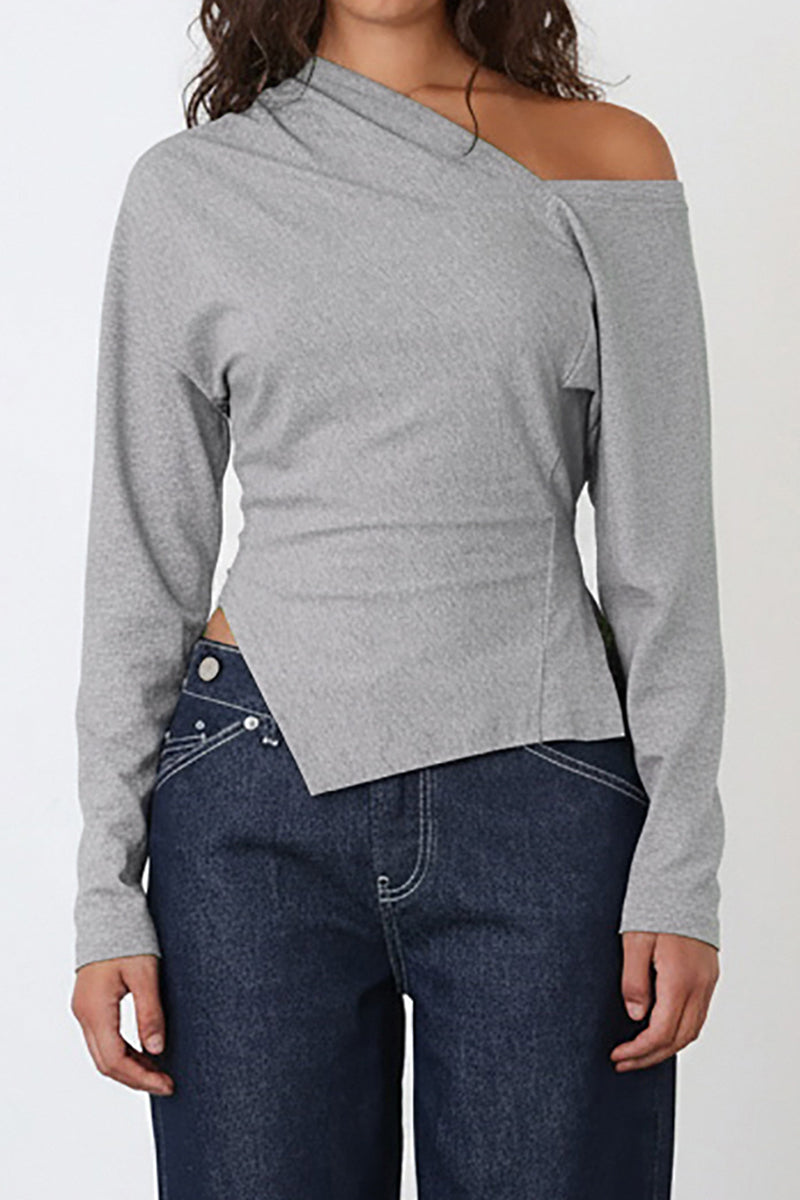 Asymmetric Long Sleeve Bodycon Top