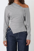 Asymmetric Long Sleeve Bodycon Top