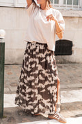 Abstract Print Midi Skirt with Side Slits